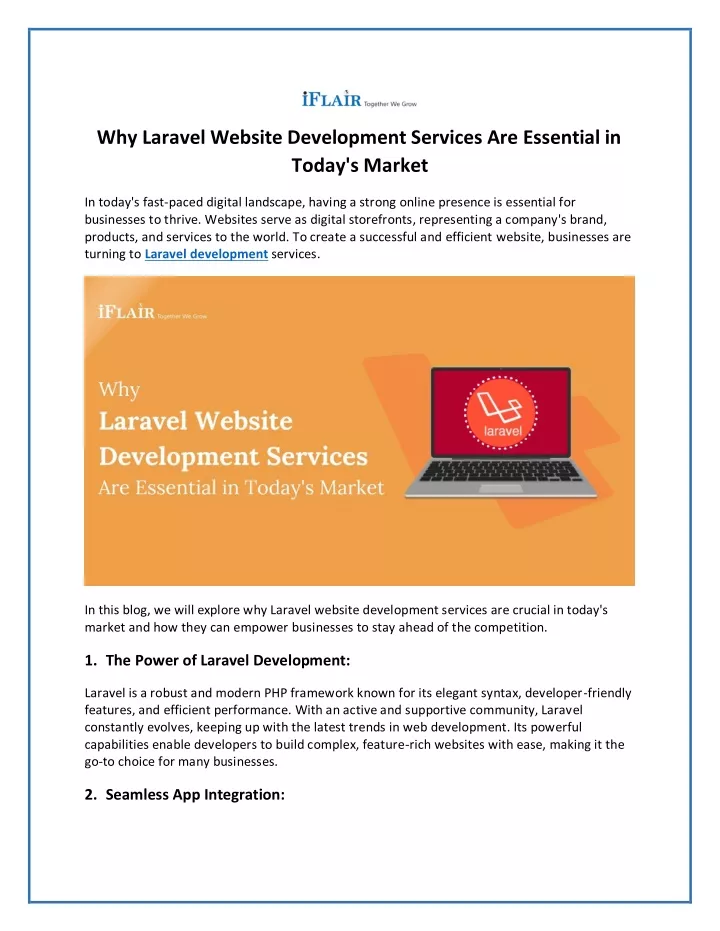 why laravel website development services