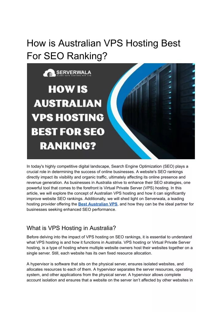 how is australian vps hosting best for seo ranking