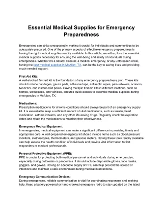 Essential Medical Supplies for Emergency Preparedness