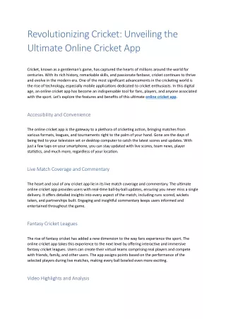 Revolutionizing Cricket  Unveiling the Ultimate Online Cricket App