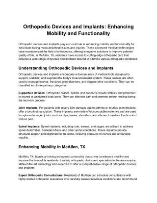 Orthopedic Devices and Implants: Enhancing Mobility and Functionality
