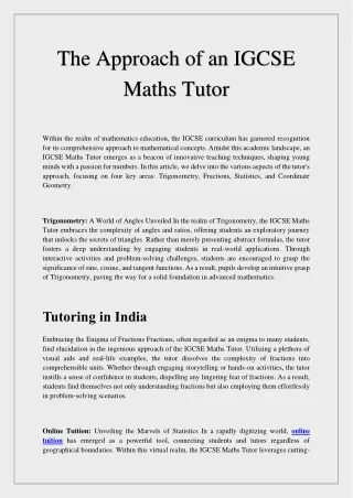 The Approach of an IGCSE Maths Tutor
