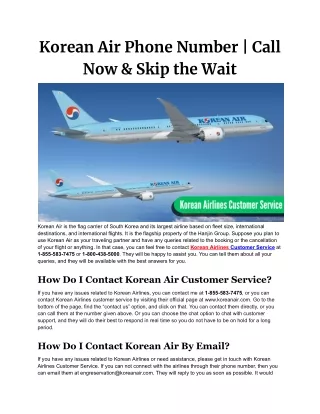 Korean Air Phone Number _ Call Now & Skip the Wait