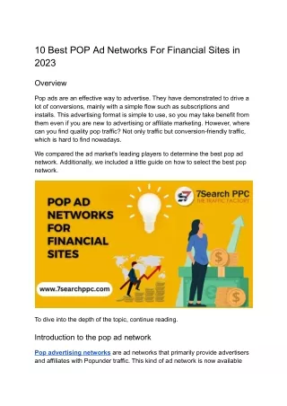 10 Best POP Ad Networks For Financial Sites in 2023