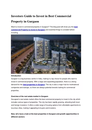 Investors Guide to Invest in Best Commercial Property In Gurgaon