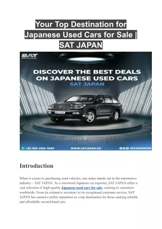 Your Top Destination for Japanese Used Cars for Sale  SAT JAPAN