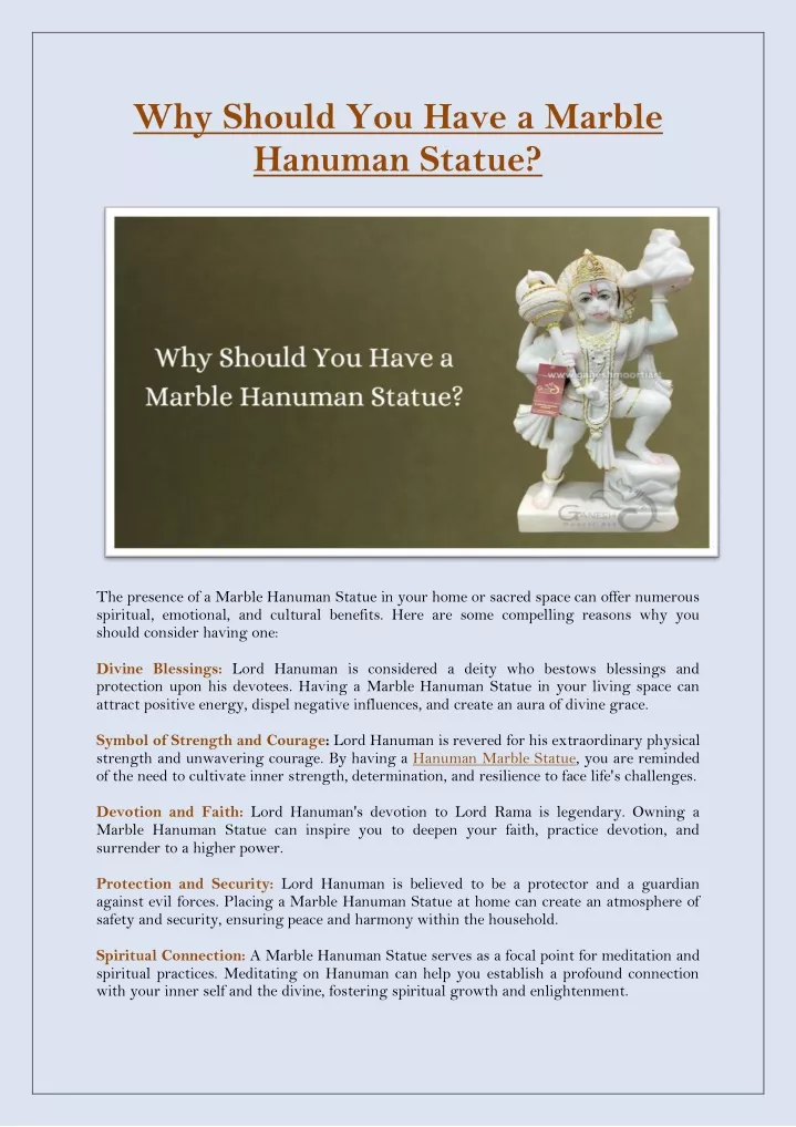 why should you have a marble hanuman statue