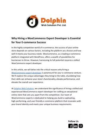 Why Hiring a WooCommerce Expert Developer is Essential for Your E-commerce Success