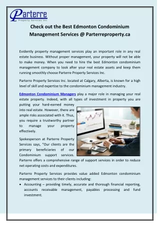 Check out the Best Edmonton Condominium Management Services @ Parterreproperty.ca