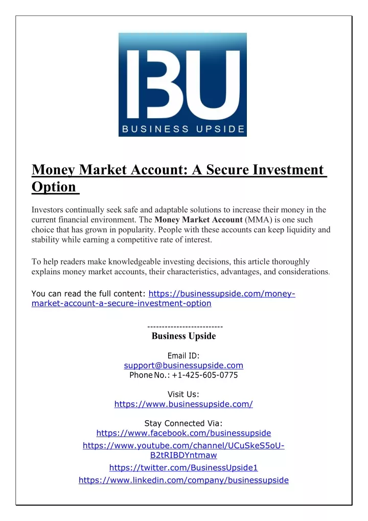money market account a secure investment option