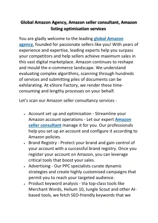 Global Amazon Agency, Amazon seller consultant, Amazon listing optimisation services