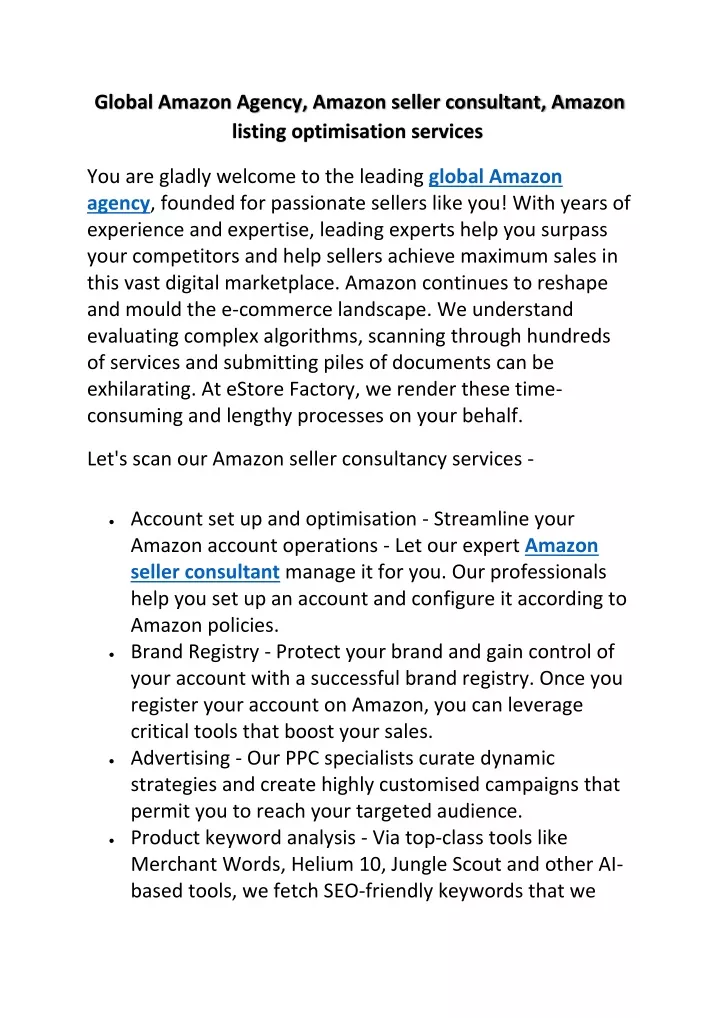 global amazon agency amazon seller consultant