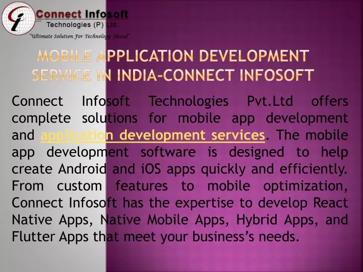 mobile application development service in india connect infosoft