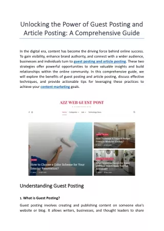 Unlocking the Power of Guest Posting and Article Posting: A Comprehensive Guide