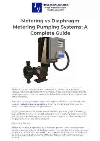 Metering vs Diaphragm Metering Pumping Systems: A Complete Guide