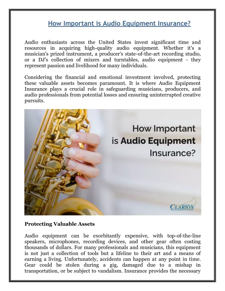 how important is audio equipment insurance