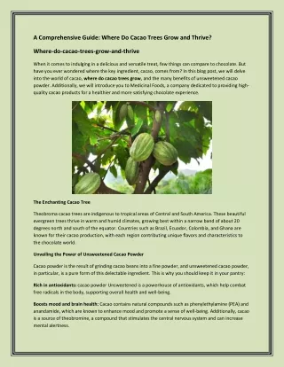 free PDF | How to grow Cacao Trees: Growing and Thriving in Tropical Paradise