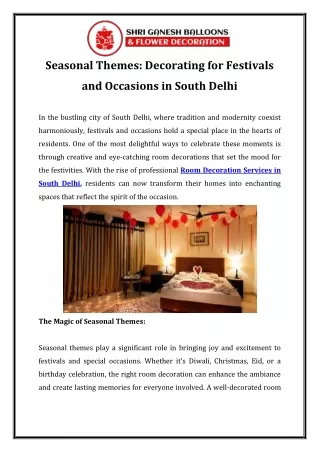 Seasonal Themes Decorating for Festivals and Occasions in South Delhi