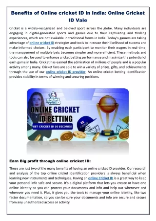 Benefits of Online cricket ID in India: Online Cricket ID Vale