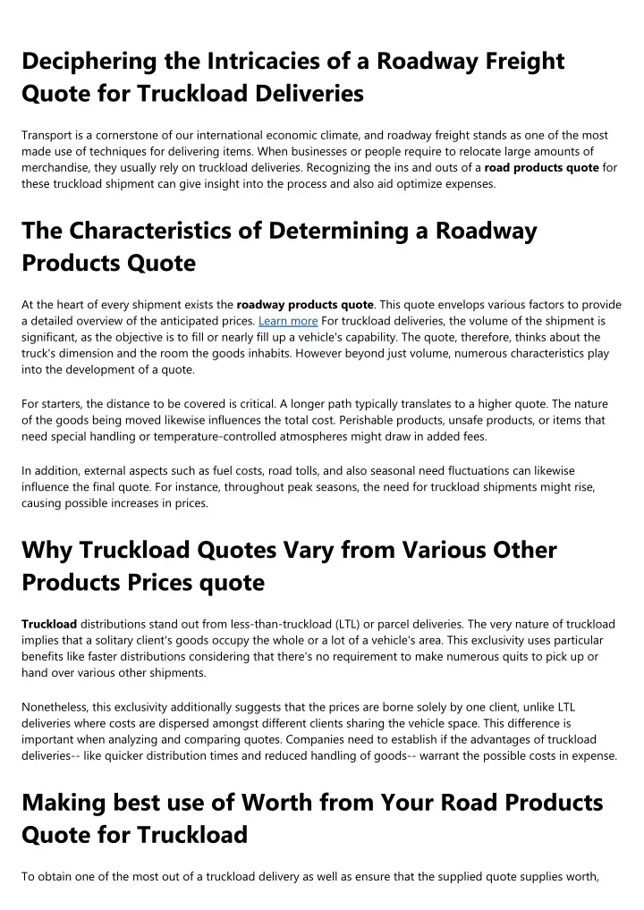 deciphering the intricacies of a roadway freight