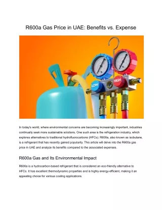 R600a Gas Price in UAE - Benefits vs Expense