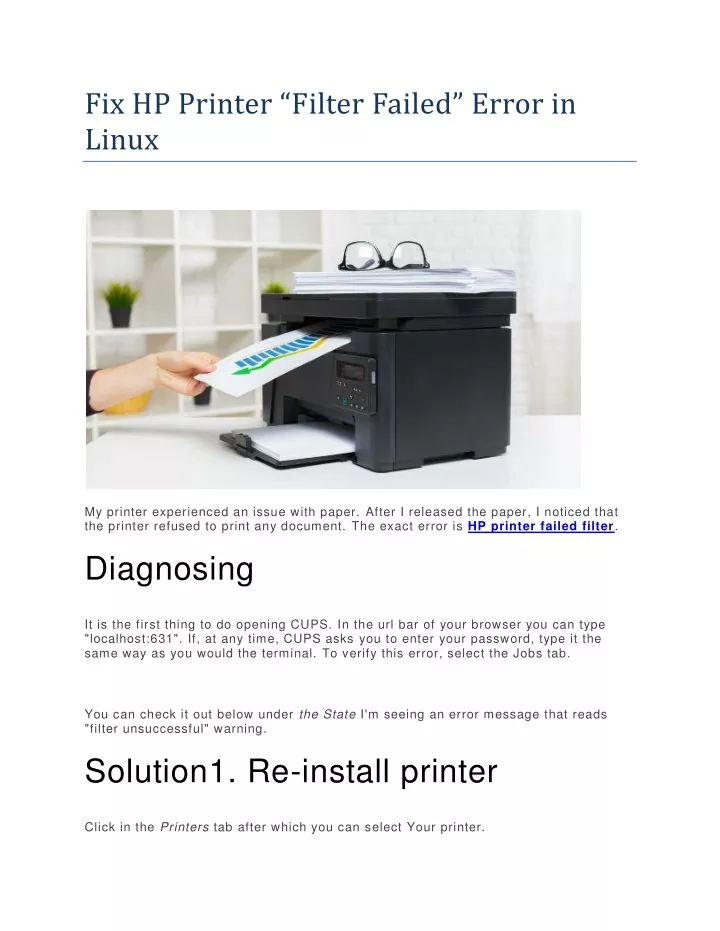fix hp printer f ilter f ailed error in linux