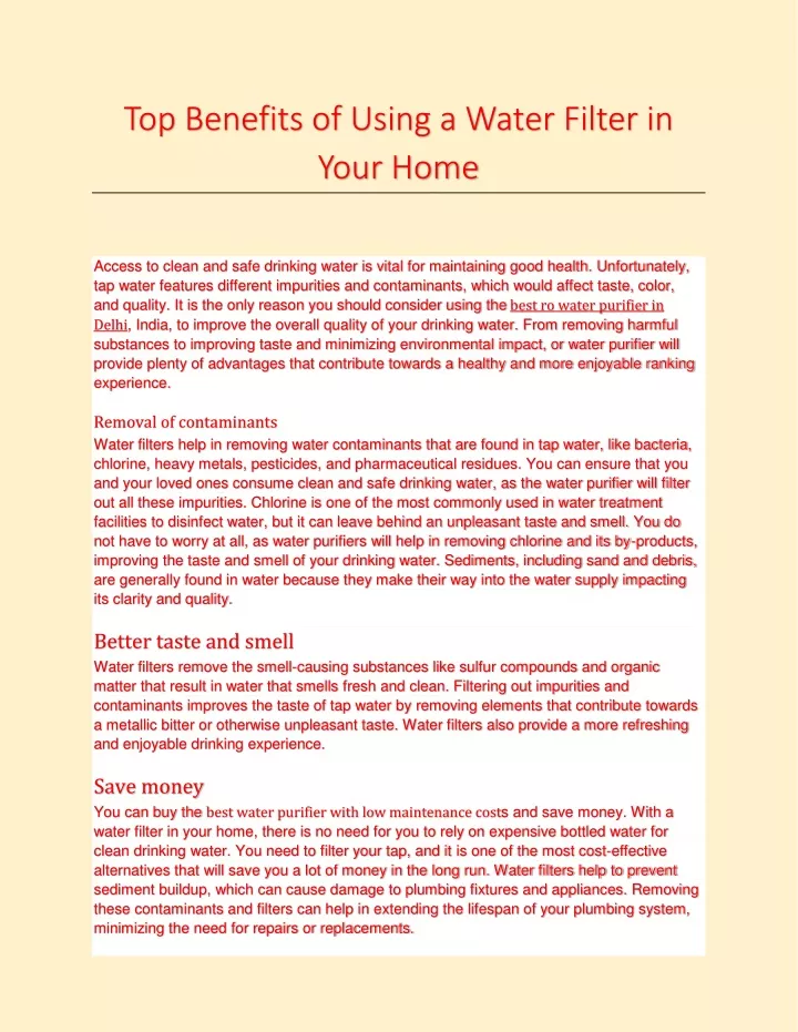 top benefits of using a water filter in your home