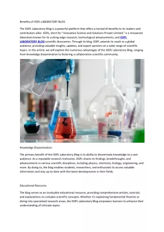 benefita of isspl laboratory blog