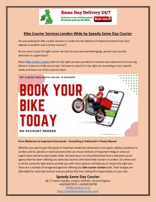 Bike Courier Services London Wide by Speedy Same Day Courier