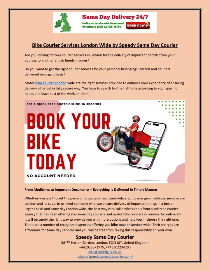bike courier services london wide by speedy same