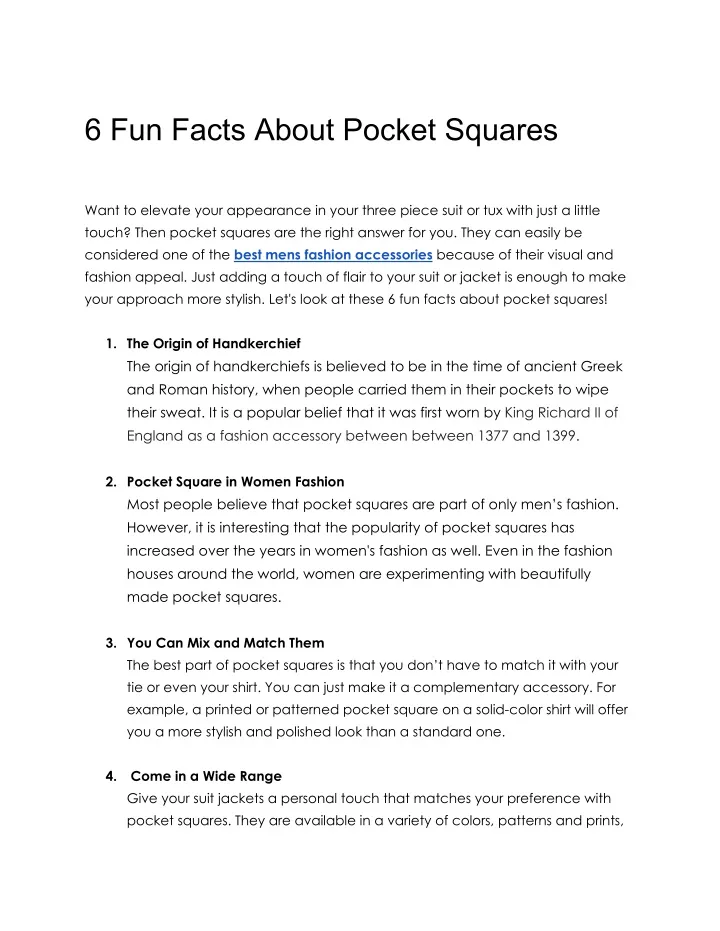 6 fun facts about pocket squares