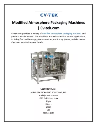 Modified Atmosphere Packaging Machines  Cv-tek