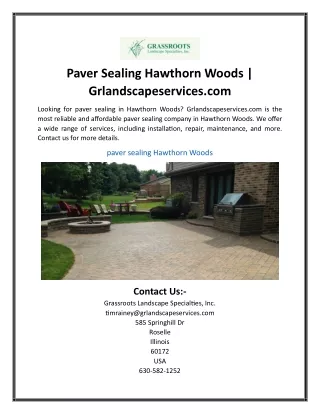 Paver Sealing Hawthorn Woods Grlandscapeservices