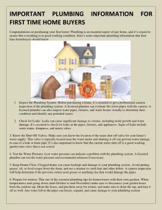 IMPORTANT PLUMBING INFORMATION FOR FIRST TIME HOME BUYERS