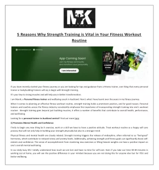 5 Reasons Why Strength Training is Vital in Your Fitness Workout Routine