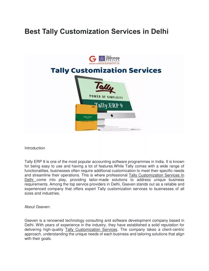best tally customization services in delhi