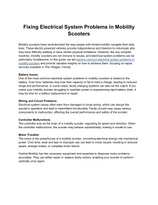 Fixing Electrical System Problems in Mobility Scooters