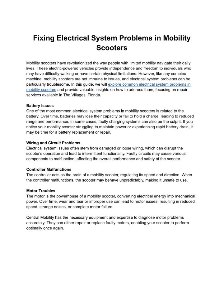 fixing electrical system problems in mobility