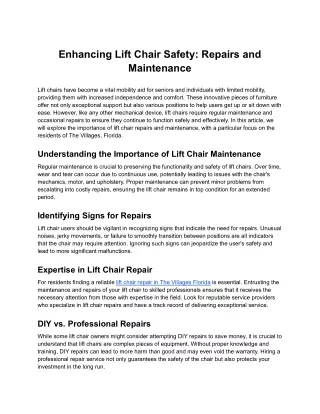 Enhancing Lift Chair Safety: Repairs and Maintenance