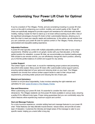 Customizing Your Power Lift Chair for Optimal Comfort