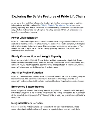 Exploring the Safety Features of Pride Lift Chairs