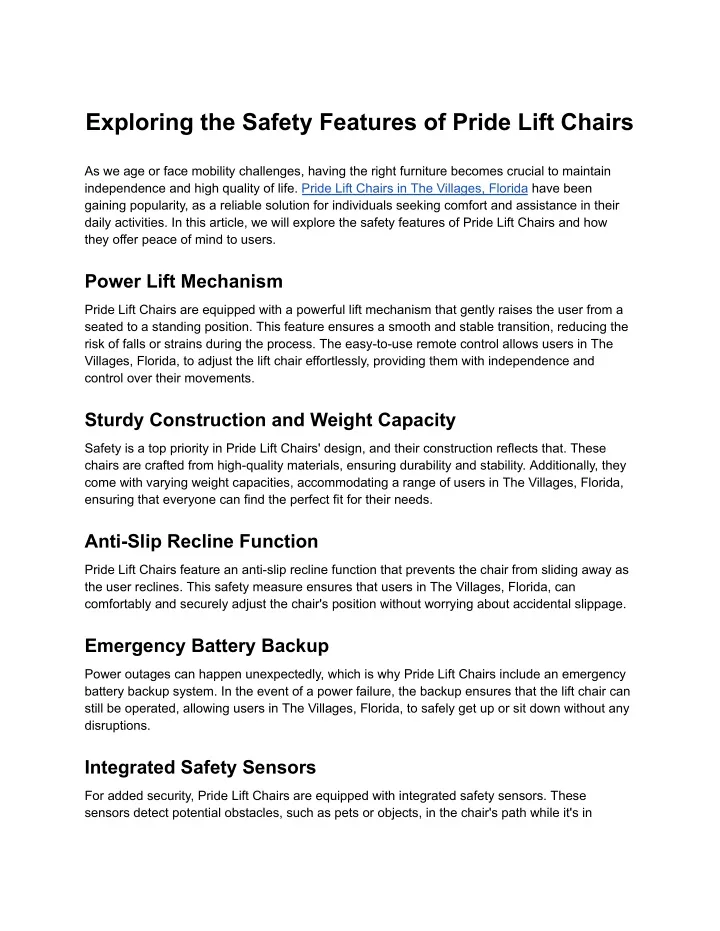 exploring the safety features of pride lift chairs