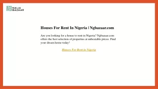 Houses For Rent In Nigeria  Ngbazaar.com