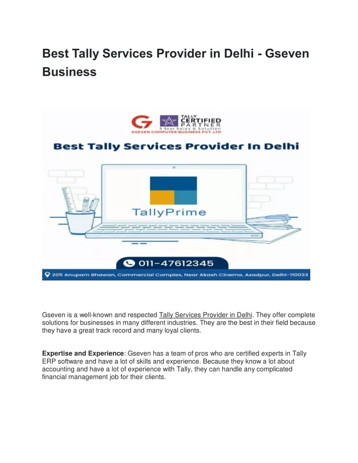 best tally services provider in delhi gseven