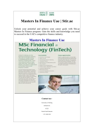 Masters In Finance Uae  Stir.ae