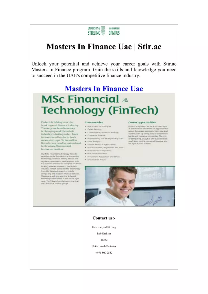 masters in finance uae stir ae
