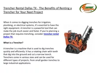 Trencher Rental Dallas TX - The Benefits of Renting a Trencher for Your Next Project