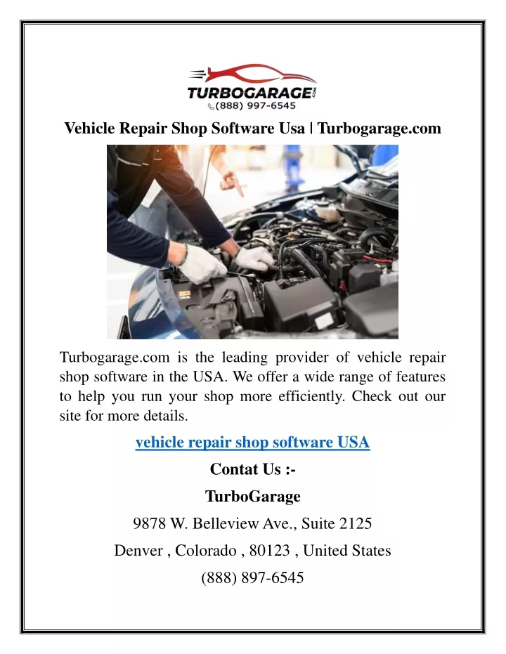 vehicle repair shop software usa turbogarage com
