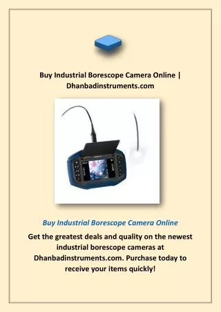 Buy Industrial Borescope Camera Online | Dhanbadinstruments.com