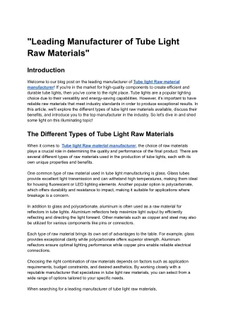 _Leading Manufacturer of Tube Light Raw Materials_